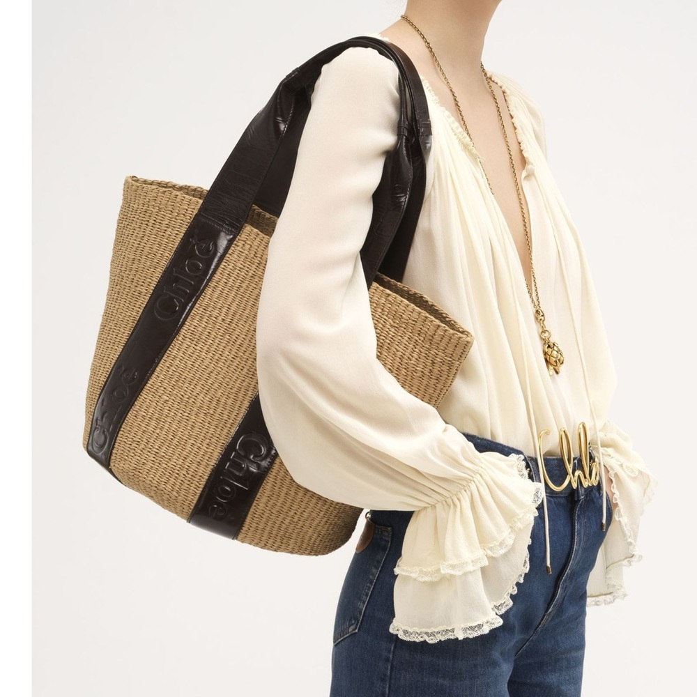 CHLOE Woody leather trimmed raffia tote - Picture 5 of 5